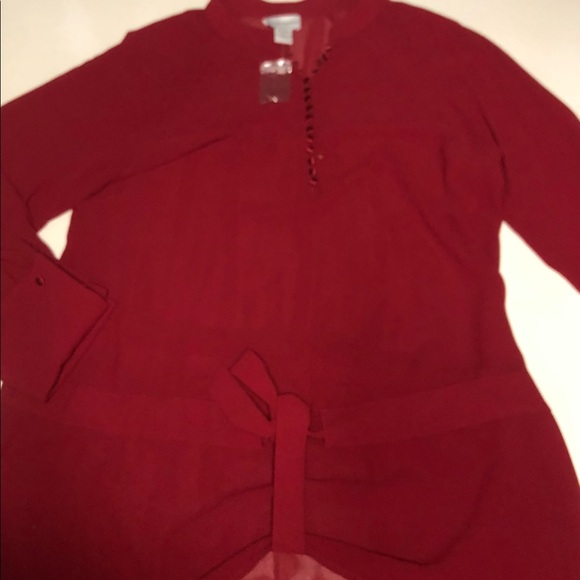 Soft Surroundings NWOT Burgundy Tunic with Satin Buttons and Tie Front Detail - Picture 2 of 5